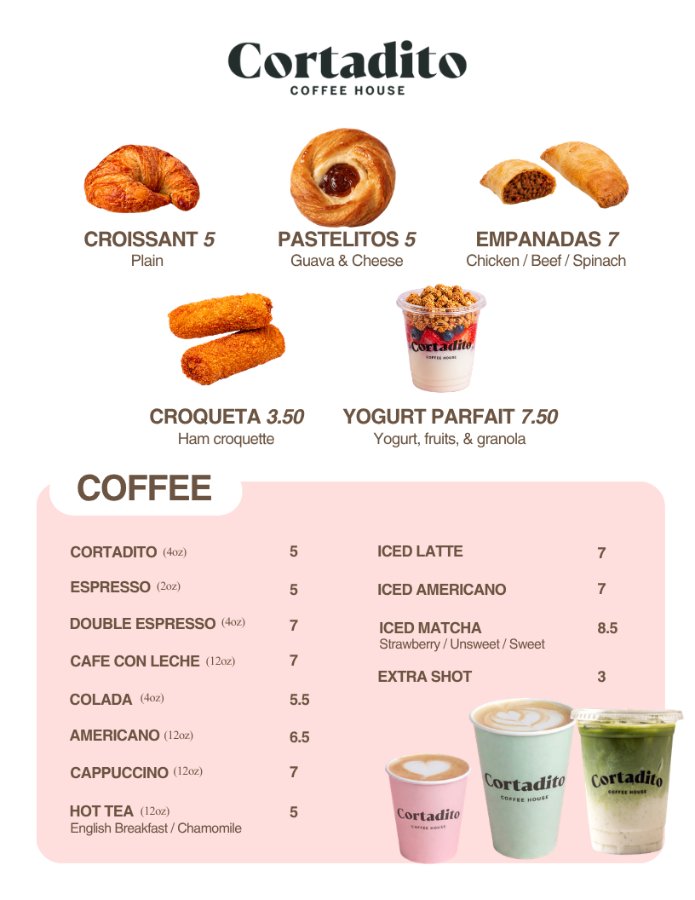 Cortadito coffee house menu