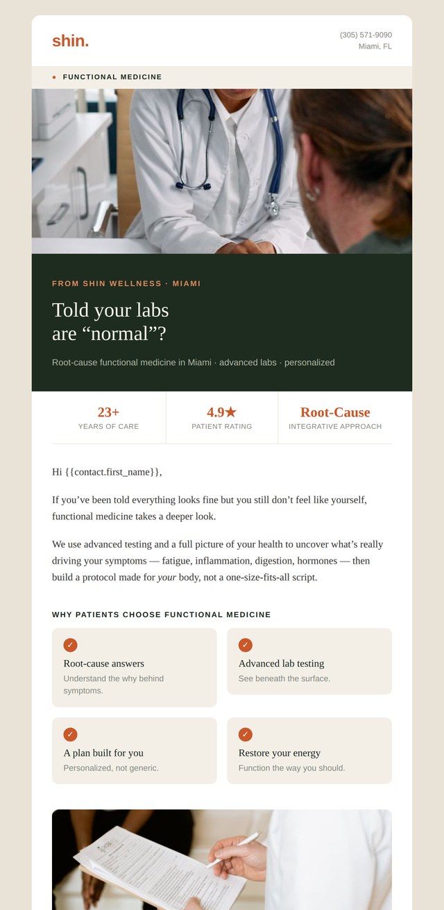 Shin Functional Medicine email on a phone